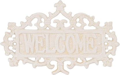 Sungmor Cast Iron Welcome Sign – Vintage Style Decorative Wall Plaque – Ornate Scroll Design for Porch, Entryway, Garden or Fence – Outdoor Wall Hanging Sign, Rustic Metal Home Decor
