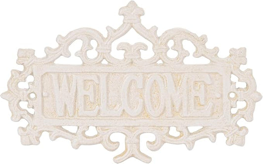 Sungmor Cast Iron Welcome Sign – Vintage Style Decorative Wall Plaque – Ornate Scroll Design for Porch, Entryway, Garden or Fence – Outdoor Wall Hanging Sign, Rustic Metal Home Decor