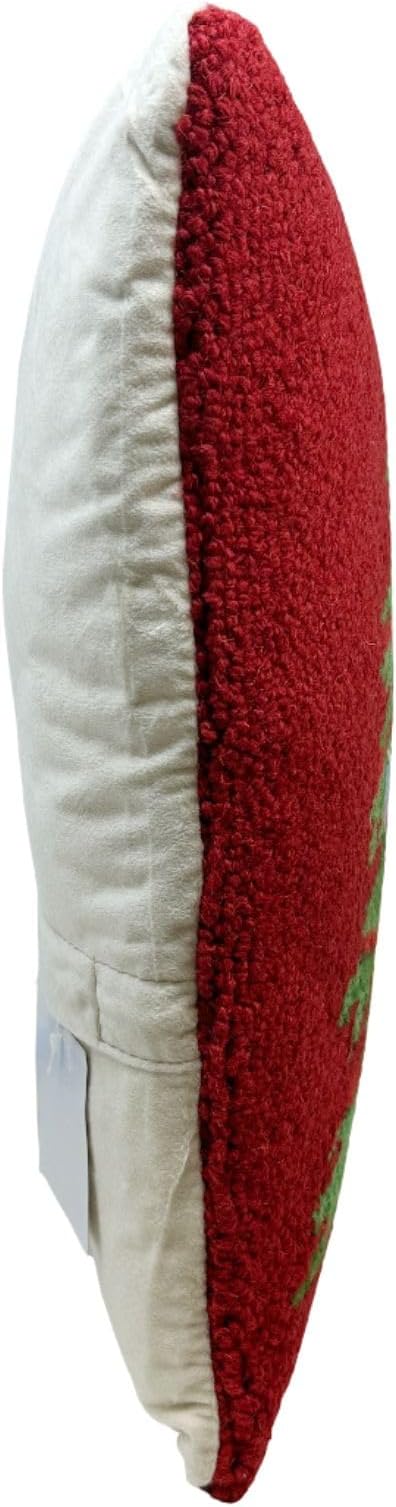 Hand Hooked Christmas Pillow - 16X16 inches Throw Pillow for Couch or Dorm (Tree Ornaments)
