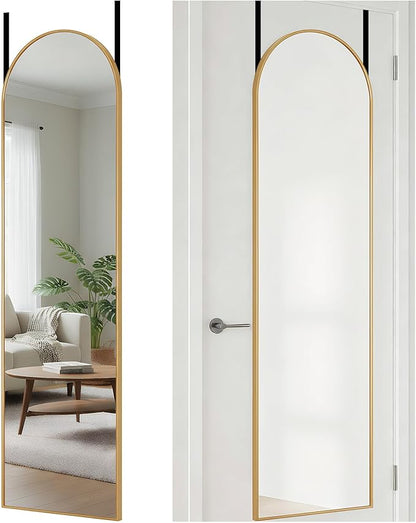 DUMOS Full Length Mirror 47x14 Inches - Arched Full Body Door Hanging Wall Mounted Aluminum Alloy Frame Mirror for Bedroom, Dressing Room, Entryway, Gold