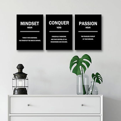 Inspirational Wall Art Motivational Entrepreneur Quotes 3 Pieces Picture Painting Mindset Conquer Passion Posters Print for Living Room Teens Room Gym Workplace Artwork Ready to Hang [36''W X 16''H]