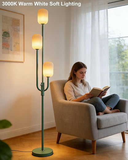 Lightdot 66IN Dimmable Floor Lamp 3-Lights Vintage Green Floor Lamps with Cylindrical Shade& Bulbs Included for Wedding/Party Modern Tall Standing Lamp with 5Lbs Heavy Base for Living Room/Bedroom