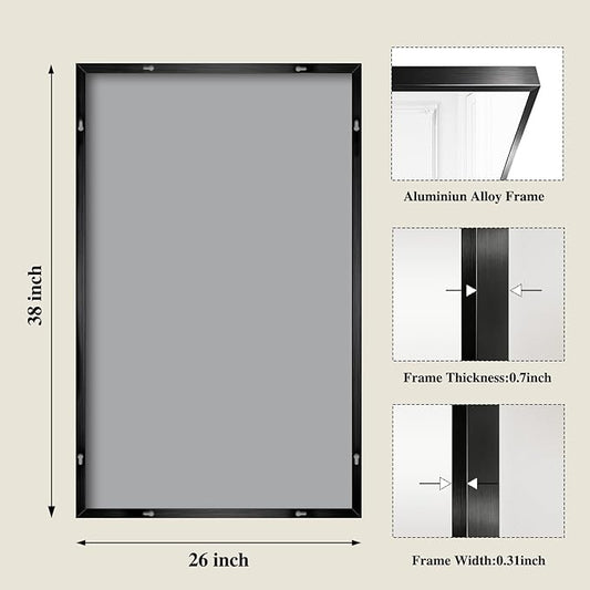 Koonmi Black Mirrors for Wall, 26x38 Inch Bathroom Mirror, Rectangular Wall Mirror for Living Room Bedroom Bathroom, Hangs Horizontally or Vertically