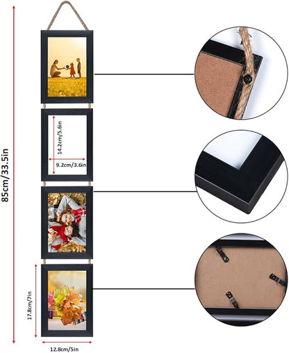 Lavezee 4x6 Black Hanging Collage Picture Frames Set of 2, 8 Opening Vertical Frame Made to Display 4 by 6 Inch Photo for Wall Decor