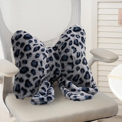 2 Pack Cute Leopard Print Bow Throw Pillows Furry Cheetah Bownote Plush Pillow Decor Bow Lumbar Suffed Pillow for Home Living Room Bedroom Bed Couch Cushion