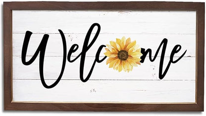 Sunflower Welcome Sign, Welcome Decoration for Front Door, Porch Decor Signs, Rustic Wall Decors, Decorative Wooden Plaques, Housewarming Gift, Wooden Framed Wall Decor 15×7.5×0.3 inches