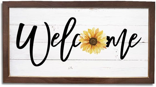 Sunflower Welcome Sign, Welcome Decoration for Front Door, Porch Decor Signs, Rustic Wall Decors, Decorative Wooden Plaques, Housewarming Gift, Wooden Framed Wall Decor 15×7.5×0.3 inches