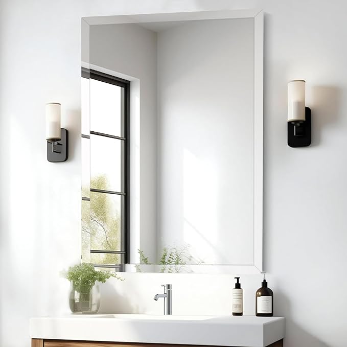16x24 Inch Rectangle Frameless Mirror, Beveled Bathroom Mirror, Frameless Wall Mirror with 1" Beveled Edge for Bathroom Vanity, Entryway, Living Room