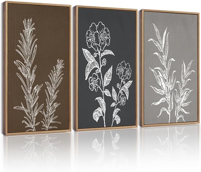Drsoum Botanical Boho Vintage Flower Wall Art Framed Retro Floral Prints Wildflower Neutral Rustic Bohemain Artwork Kitchen Living Room Ready to Hang 16x24in Natural Framed