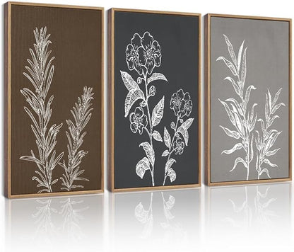Drsoum Botanical Boho Vintage Flower Wall Art Framed Retro Floral Prints Wildflower Neutral Rustic Bohemain Artwork Kitchen Living Room Ready to Hang 16x24in Natural Framed