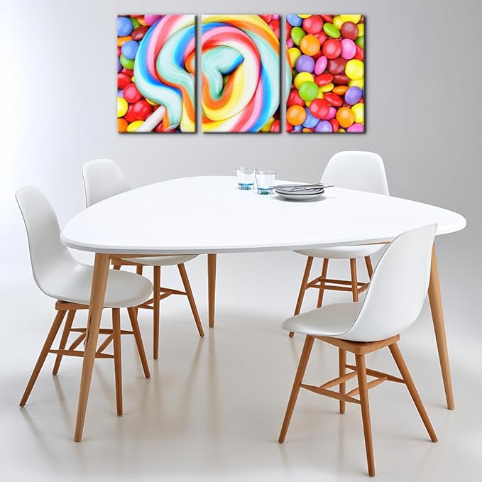 Pacimo 3 Pieces Canvas Print Wall Art Set Variety of Rainbow Candy Food Dessert Pictures Painting Prints on Canvas Modern Artwork Framed Wall Decor for Living Room Bedroom Office - 16"x24"x3