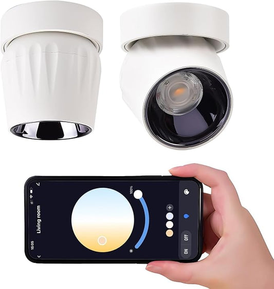 LED Ceiling Spotlight Indoor Dimmable - Tuya Smart Life 360° Adjustable 12W COB Ceiling Downlight Aluminum Hard Wired For Bedrooms Rooms Corridors Painting Background Walls (White, B ( 4.02"*3.62"))