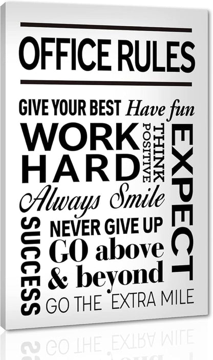 Black and White Inspirational Quote Office Rules Canvas Poster Motivational Print Paintings for Home Office Wall Art Decoration Wooden Framed Ready to Hang-24 x 36 inches