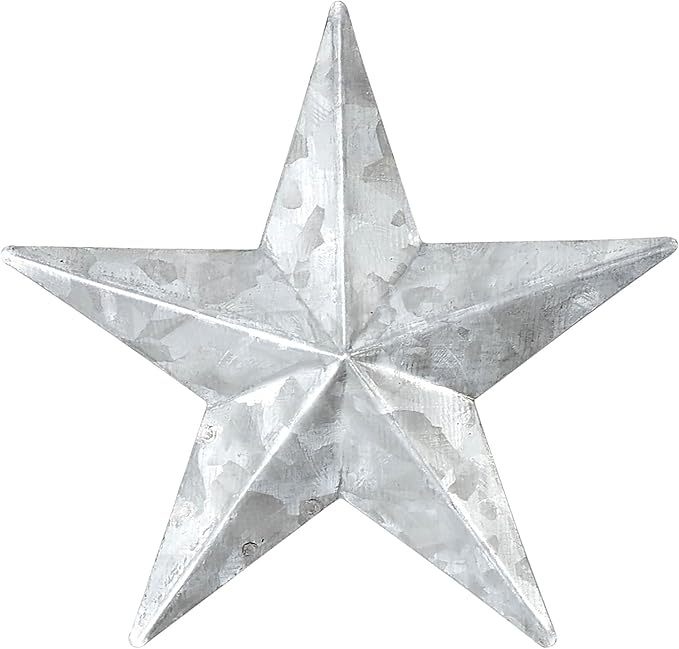 VHC Brands Patriotic Faceted Metal Star Galvanized Wall Hanging 4x4, Independence Day Decor, American Star Design, Distressed Appearance Metal Wall Hanging