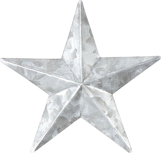 VHC Brands Patriotic Faceted Metal Star Galvanized Wall Hanging 4x4, Independence Day Decor, American Star Design, Distressed Appearance Metal Wall Hanging