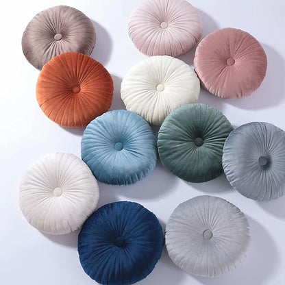 HLOVME Round Pillow Cushion for Couch Velvet Decorative Small Throw Pillow Solid Color for Living Room Bed Floor 13.7”, Orange
