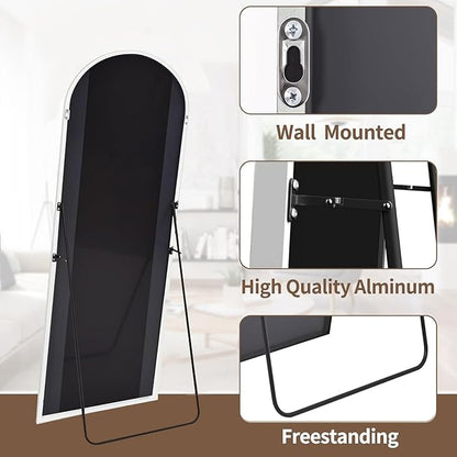 OGCAU 58"x18" Arched-Top Full Length Mirror, Full Body Hanging or Leaning, Standing Mirror, Floor/Wall Mounted with Aluminum Frame for Bedroom Living Room, White