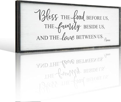 Bless The Food Before Us Home Decor Wall Sign For Family Kitchen Farmhouse Dining Room Vintage Rustic Retro Boho Wood House Wall Art Decoration For Living Room Bedroom 40 x 15 Inch black