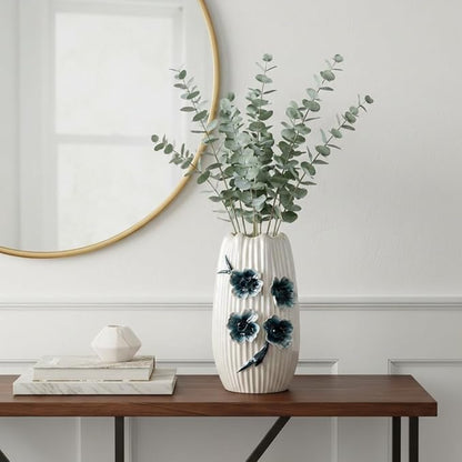 White Flower Vase - Boho Ceramic Vase for Living Room, Modern Decorative Vases Home Decor, Bathroom,Table Centerpiece, Bookshelf, Valentines Table Decor