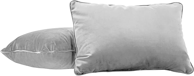 FDP 16" x 24" Velvet Rectangle Lumbar Pillow Set with Piping; Decorative Throw Pillow for Home Décor in Living Room, Bedroom or Lounge (2-Pack) - Sterling, 15160-344
