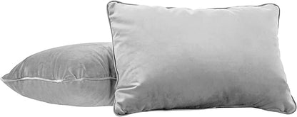FDP 16" x 24" Velvet Rectangle Lumbar Pillow Set with Piping; Decorative Throw Pillow for Home Décor in Living Room, Bedroom or Lounge (2-Pack) - Sterling, 15160-344