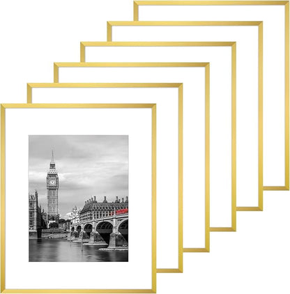 Fixwal 16x20 Poster Frame Set of 6 with Shatter Resistant Plastic Glass, Thin Border and Light Weight Photo Frames for Wall, Gift for Mother's Day, Father's Day, Graduation, Gold