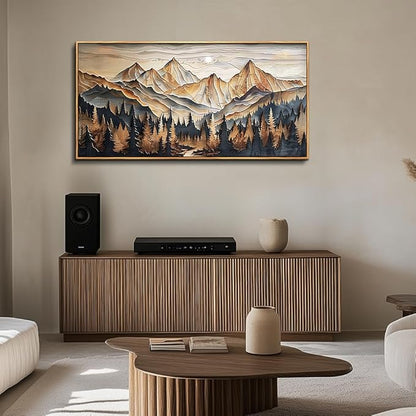 QIYILEXWART Wood Farmed Canvas Wall Art For Living Room Wall Decor For Bedroom Office Wall Decoration Mountain Landscape Painting Abstract Pictures Artwork Room Aesthetic Home Decor 20x40 In