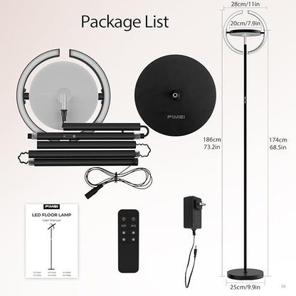 FIMEI Floor Lamp, 36W 2800LM Bright Modern Standing Lamp Rotatable for Multi-Angle Lighting, Eye-Protecting Dimmable, 3 Color Adjustable, Remote/Touch Control for Bedroom Office, Black