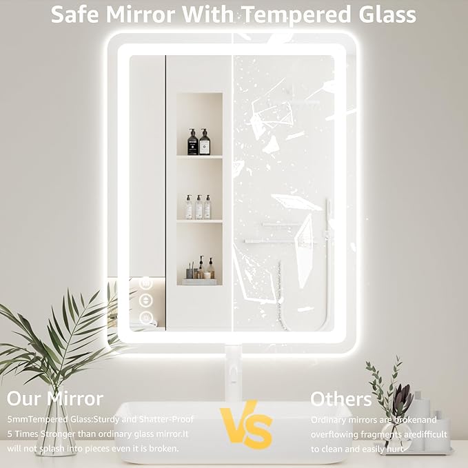 60" x 30" Led Bathroom Mirror with Lights, Anti-Fog & Tri-Color Lighting - Wall Mounted Shaving Mirror with, Waterproof & LED Vanity Mirror,Tempered Glass, Dimmable Mirror