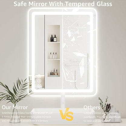 20"L x 28"W Led Bathroom Mirror with Lights, Anti-Fog & Tri-Color Lighting - Wall Mounted Shaving Mirror with Touch Sensor, Waterproof & Smart LED Vanity Mirror,Tempered Glass, Dimmable Smart Mirror