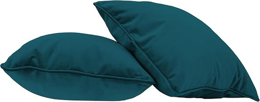 FDP 18" x 18" Velvet Square Pillow Set with Piping; Decorative Throw Pillow for Home Décor in Living Room, Bedroom or Lounge (2-Pack) - Peacock, 15158-345