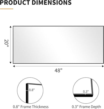 KOCUUY Black Bathroom Mirror, 20x48 Inch Rectangle Mirror for Over Sink, Modern Decorative Wall Mirror for Bedroom Living Room Bathroom, Hang Horizontal/Vertical