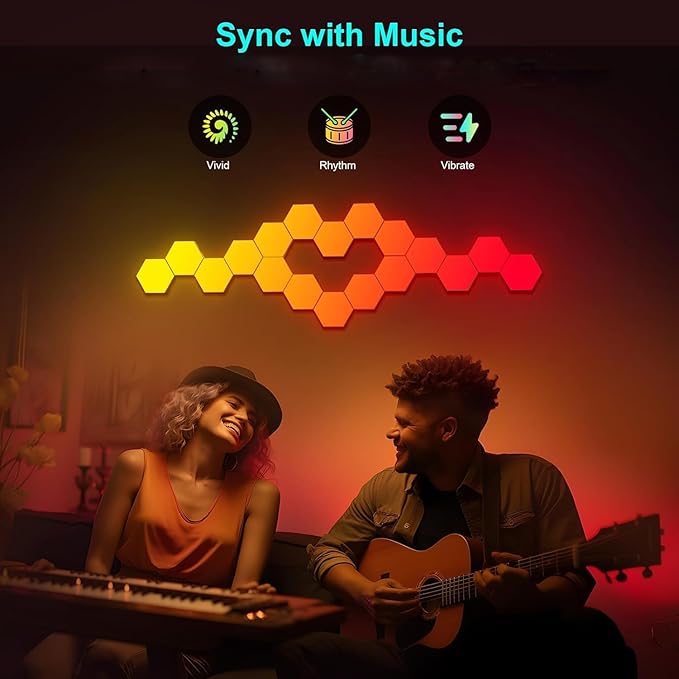 Hexagon Light Panels Expansion 4 LED Panels, Hexagon LED Wall Lights Dreamcolor Effects, Smart Gaming Lights Music Sync for Gaming Room Setup (No Controller/Remote)