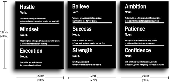 Inspirational Canvas Wall Art Home Decor 3 Pieces Motivational Entrepreneur Poster Print Positive Picture Painting Artwork for Living Room Gym School Office Stretched and Framed [60''W x 28''H]