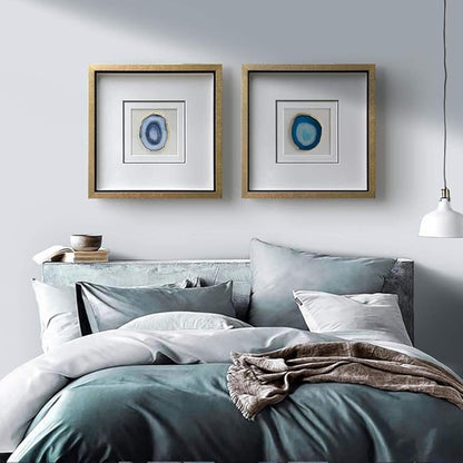 Handmade 15.7"x15.7" Gold Edge Natural Agate Wall Art with Shadow Box Frame Front Glass for Living Room Bedroom Home Decoration