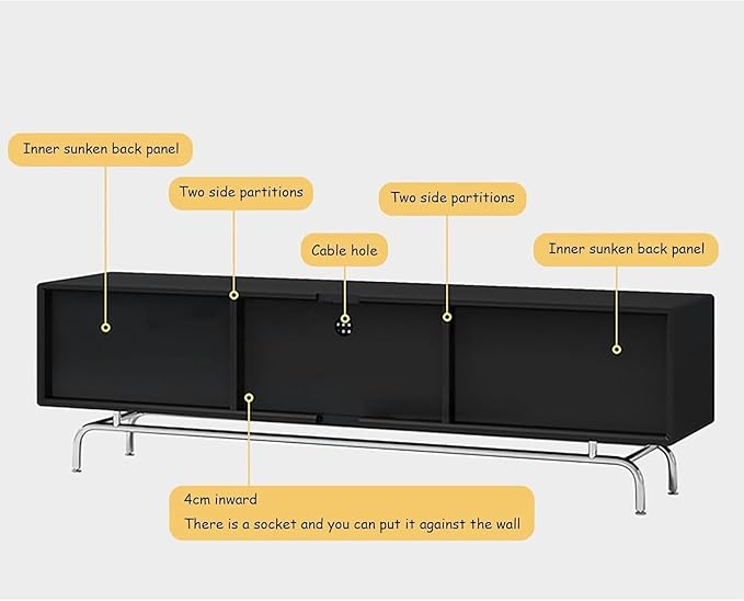 TV Stand TV Stand, Modern Entertainment Center, TV-Console with Cable Hole, Wood TV Cabinet, No Assembly Required, TV Tables with Storage, for Living Room, Bedroom(Black,Wood Leg)