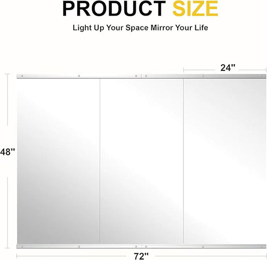 Home Gym Mirror for Wall, 48"x24"-3 PCS Full Length Workout Mirrors, Tempered Glass, HD Reflection, Large Frameless Body Mirror for Home Gym, Garage, Yoga, Dance, Bedroom(Silver)