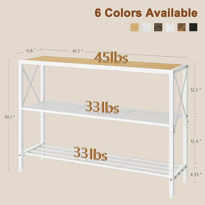 Hoctieon Industrial Console Table, 3 Tier Entryway Tables, Hallway Desk, Narrow Sofa Tables with Shelves, Entrance Table for Entryway, Living Room, Foyer, Hallway, Office, Oak Beige