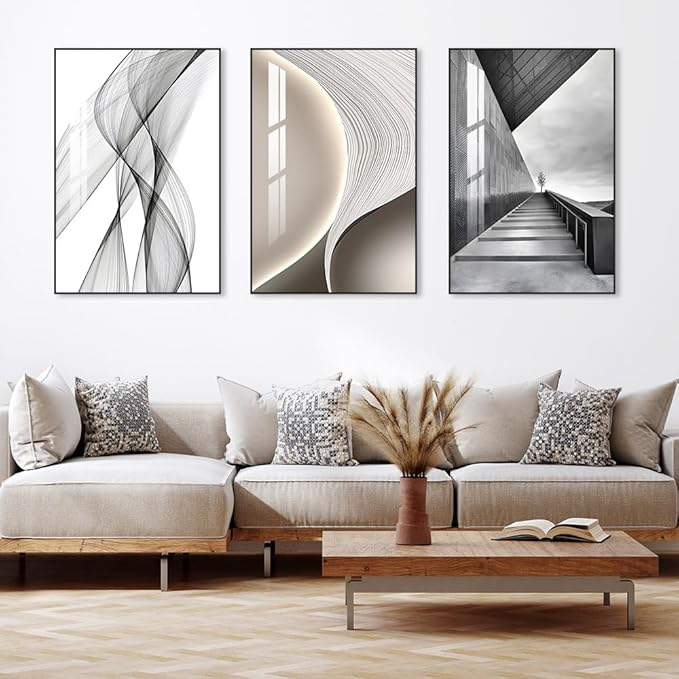 SUCSACEK Decorative Wall Art Prints 3 Panels Abstract Painting for Living Room, Bedroom, Dining Room, Kitchen, Bathroom, Office, Home Decor (Gray)