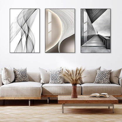 SUCSACEK Decorative Wall Art Prints 3 Panels Abstract Painting for Living Room, Bedroom, Dining Room, Kitchen, Bathroom, Office, Home Decor (Gray)
