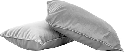 FDP 12" x 20" Velvet and Vinyl Rectangle Lumbar Pillow Set with Piping Decorative Throw Pillow for Home Décor in Living Room, Bedroom or Lounge (2-Pack) - Sterling, 15163-344