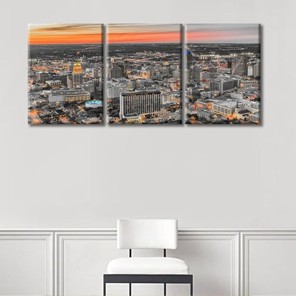 TUMOVO San Antonio Texas USA Skyline at Dusk Wall Art Canvas Print 3 Pieces RAmerican Cityscape Wall Decor for Bedroom City Skyline Artwork Paintings Wall Art Framed Ready to Hang (36" Wx16 H)