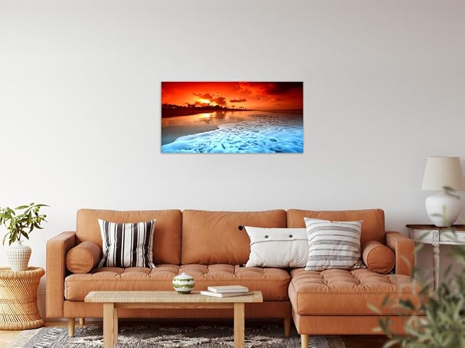 TutuBeer 1 Panel Beach Pictures Wall Decor Beach at Sunset Ocean Pictures Print on Canvas Ocean Picture Wall Decor Ocean Art for Home Decoration Stretched and Framed 8" x 16" x 1 Piece