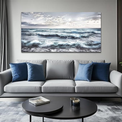 QIYILEXWART Canvas Wall Art For Living Room Large Wall Decor For Office Bedroom Decorations Watercolour Wall Pictures Ocean Waves Painting Artwork Room Ready To Hang