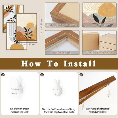 BINCUE Boho Line Wall Art Abstract Plant Wall Decor Mid Century Artwork for Living Room Bedroom Office 12"x16" Set of 3