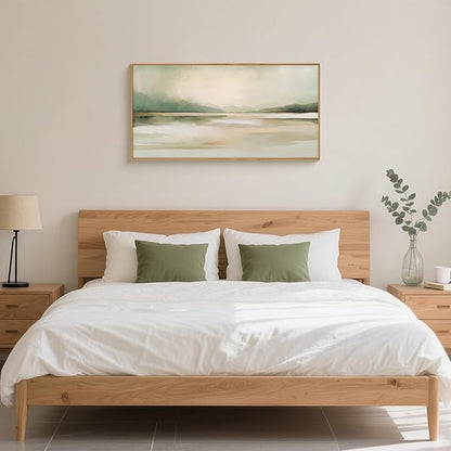 DRACIT Large Abstract Sage Green Pastel Framed Canvas Wall Art Set,Minimalist Neutral Landscape Wall Decor,Modern Watercolor Mountain Lake Artwork for Living Room,Bedroom-20 x40