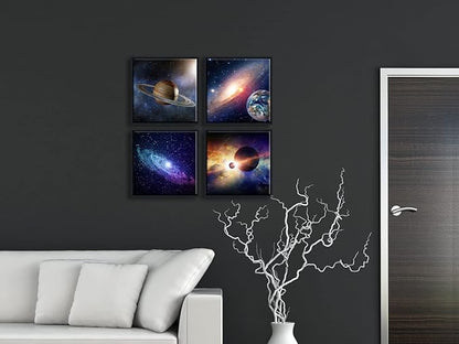 Wieco Art Framed Wall Art 4 Panels Contemporary Star Sky Pictures Astronomy Artwork Modern Canvas Prints Space Pictures Universal Magic Power for Bedroom Home Decorations