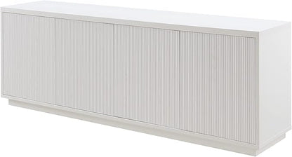 Henn&Hart Fluted TV Stand for TVs up to 75" with 2 Concealed Ribbed Storage Cabinets and Adjustable Shelves for Living Room, Family Room, or Office, Cloud White