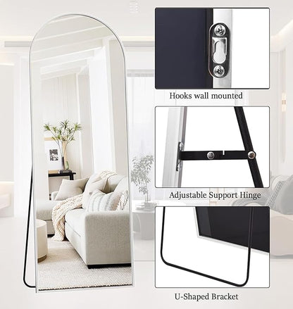 Prywot Arched Full Length Mirror, 70"x26" Free Standing Floor Mirror, Modern Full Body Mirrors with Stand, Wall Mirrors with Aluminum Alloy Frame for Bedroom,Living Room, White