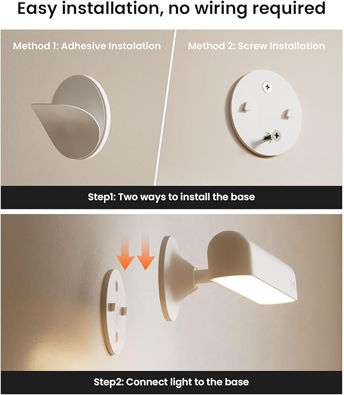 PopoIron 4 Pack Wall Sconces Rechargeable 7500mAh Battery Operated Wall Lights Cordless LED Wall Lamp, Touch and Remote Control, 3 Colors Wall Lamps 360° Rotate Dimmable Brightness with 15 RGB Colors